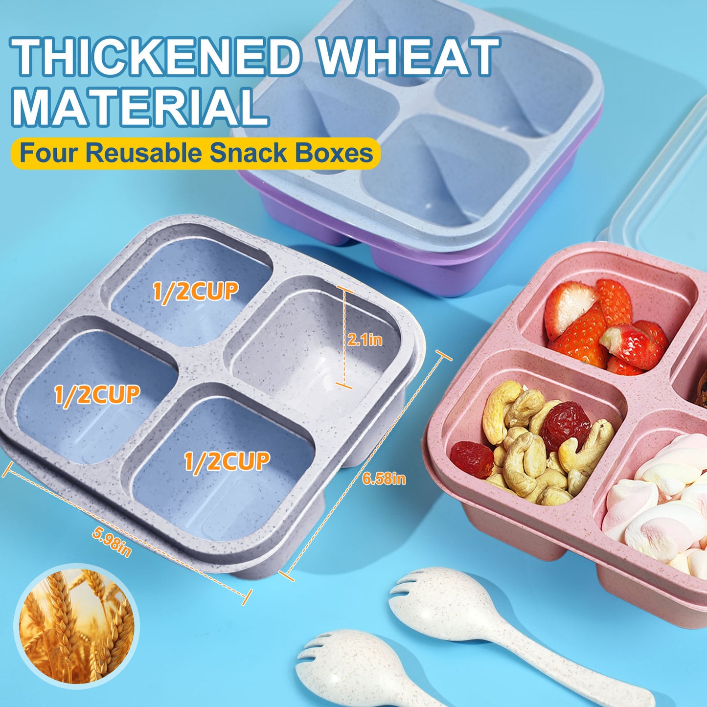 LCHLZZ 4 Compartments 4 Pack Snack Containers