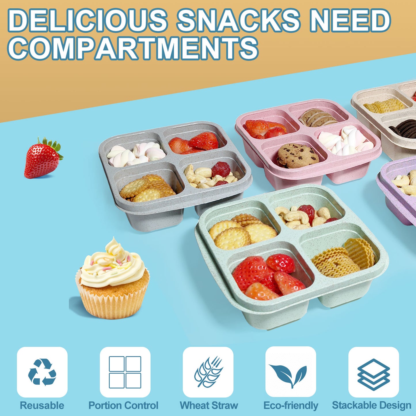 LCHLZZ 4 Compartments 4 Pack Snack Containers
