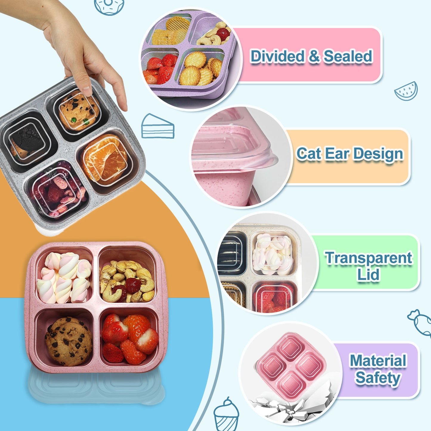 LCHLZZ 4 Compartments 4 Pack Snack Containers