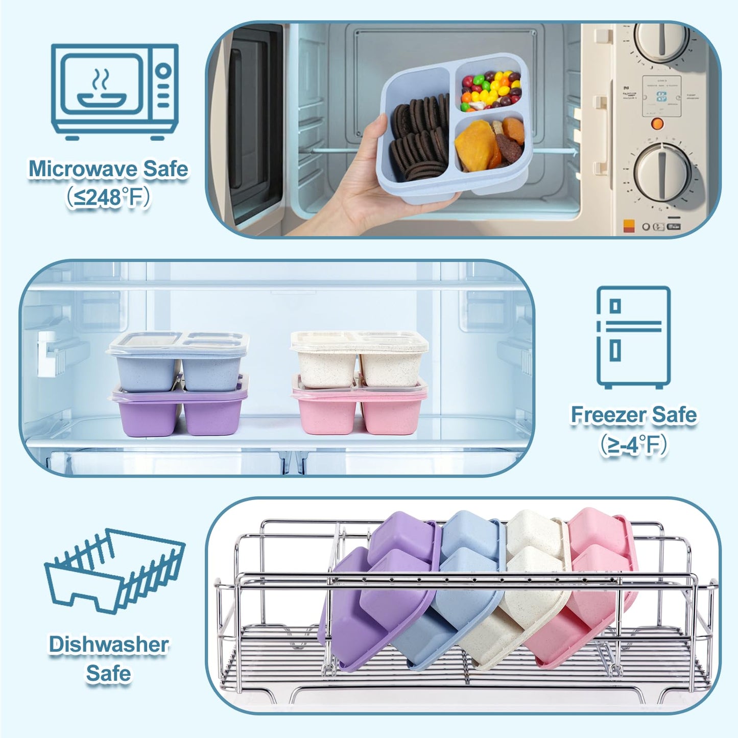 LCHLZZ 3 Compartments 4 Pack Snack Containers