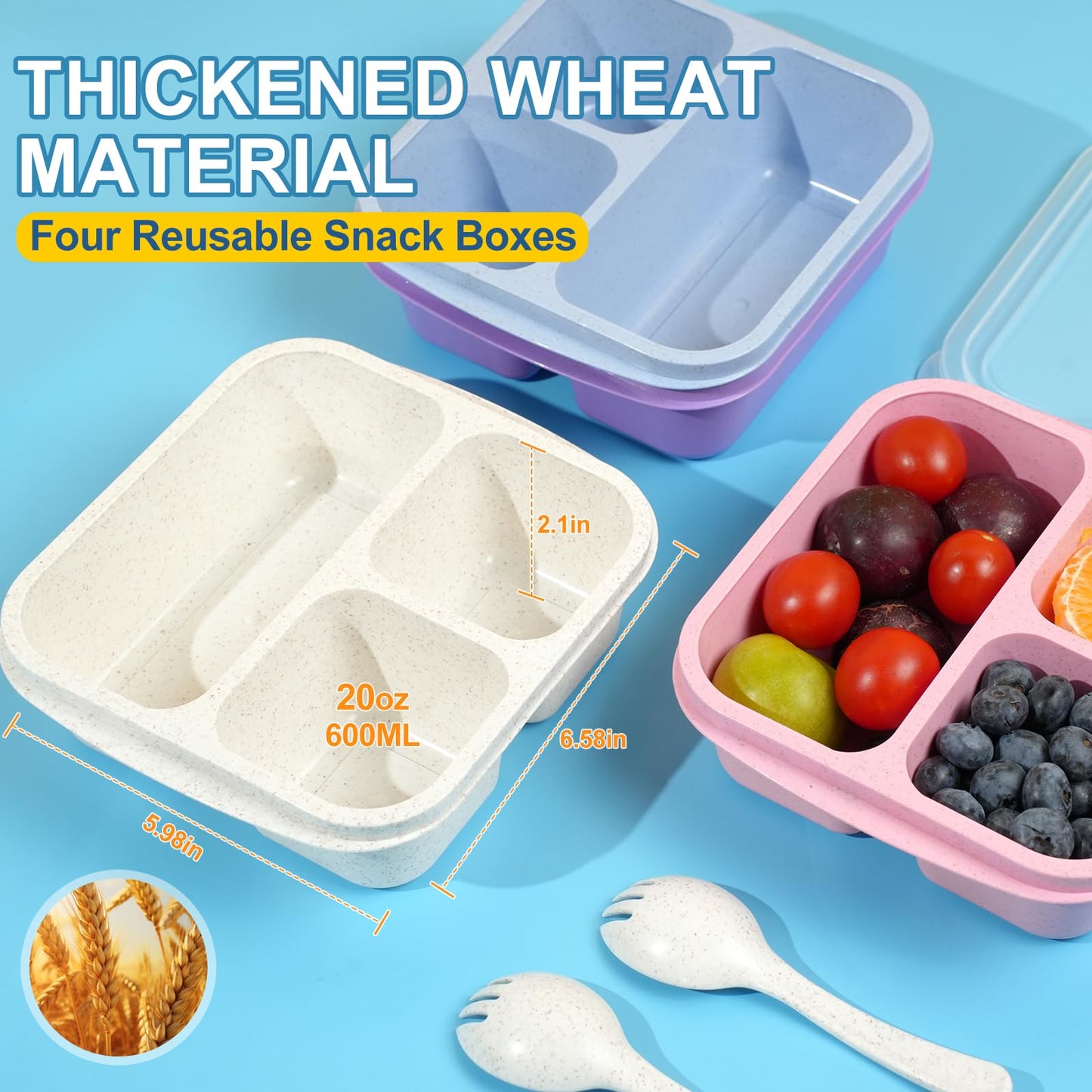 LCHLZZ 3 Compartments 4 Pack Snack Containers